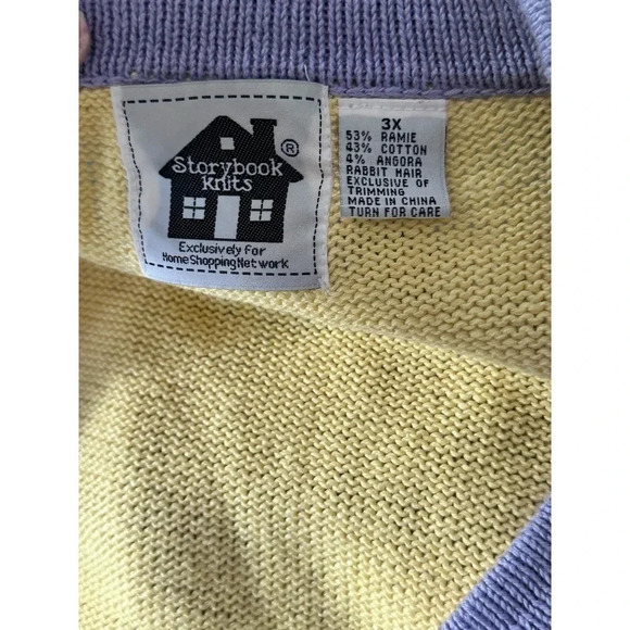 Storybook Knits Women Yellow Button Down Floral Rabbit Cardigan Plus Size 3X - Picture 4 of 7